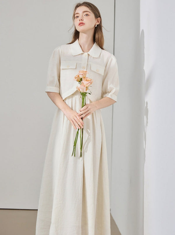 Simple Puff Sleeve Dress Two-Piece Set