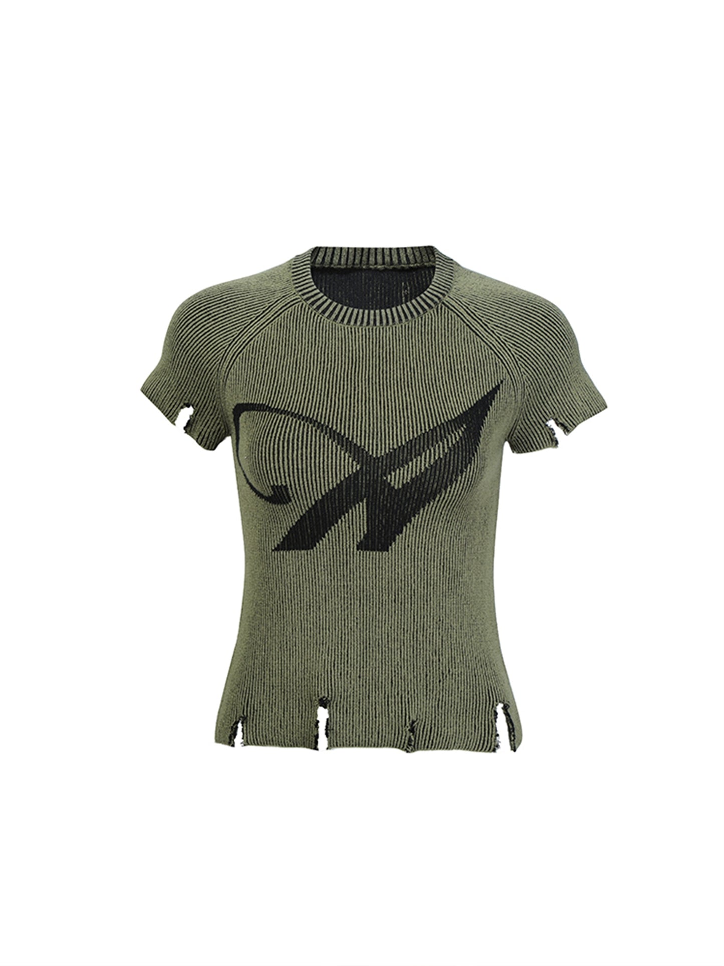 Army Green Ripped Crew Neck Sweater