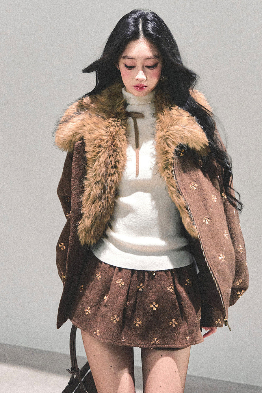 Maillard Wool Jacket With Skirt Set-Up