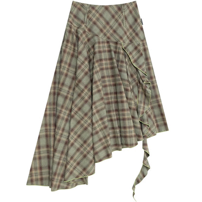 Autumn Plaid Asymmetrical Skirt