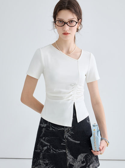 Slope Collar Casual Solid Top