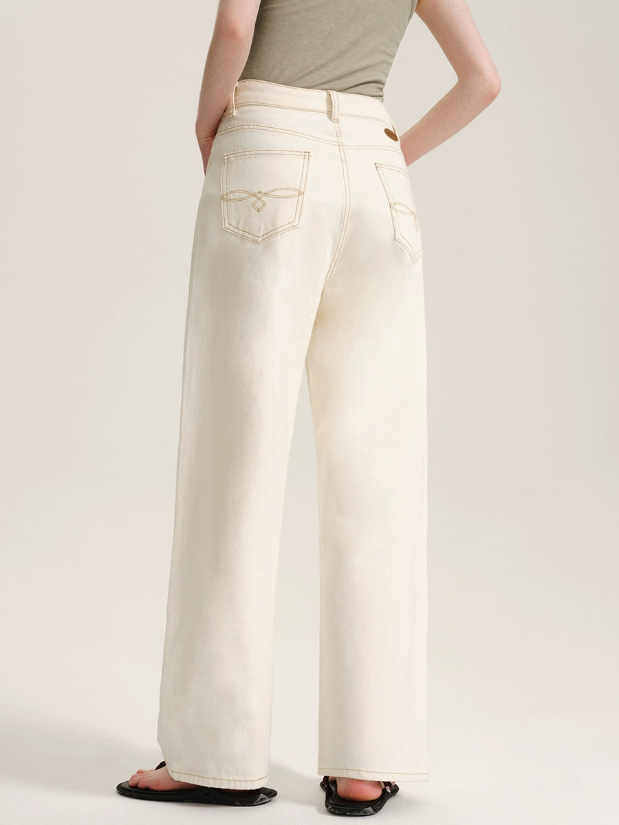 White High-Waisted Straight Pants