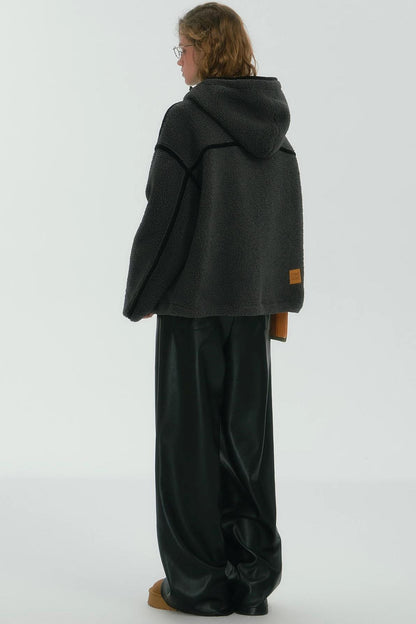 Contrast Piping Fleece Coat