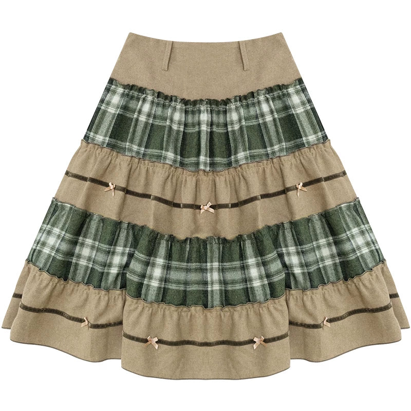Patchwork Plaid Mid-Length Skirt