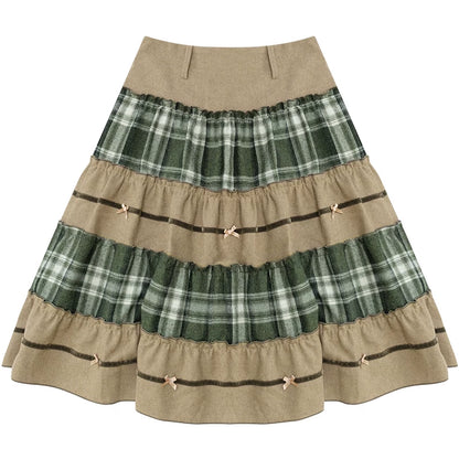 Patchwork Plaid Mid-Length Skirt