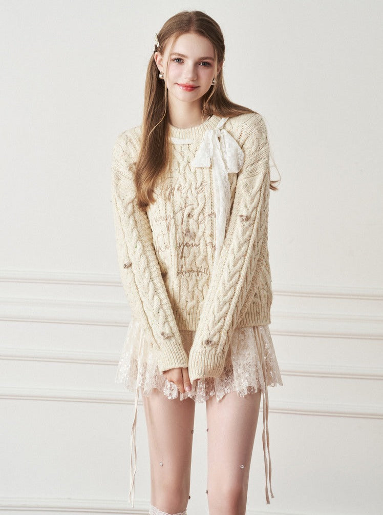 Letter bow ribbon sweater