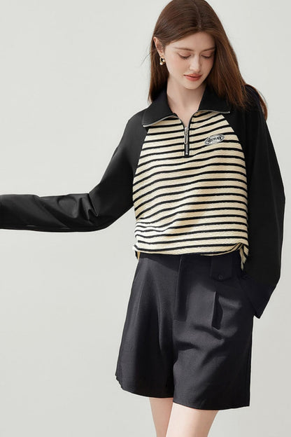 Half-Zip Striped Casual Top