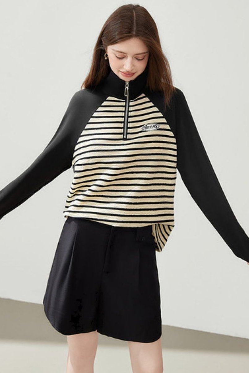 Half-Zip Striped Casual Top