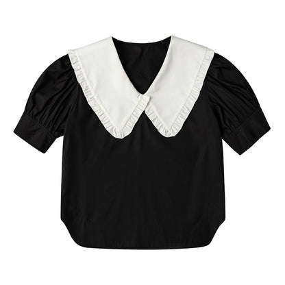 White Fungus Trim Doll Collar Shirt