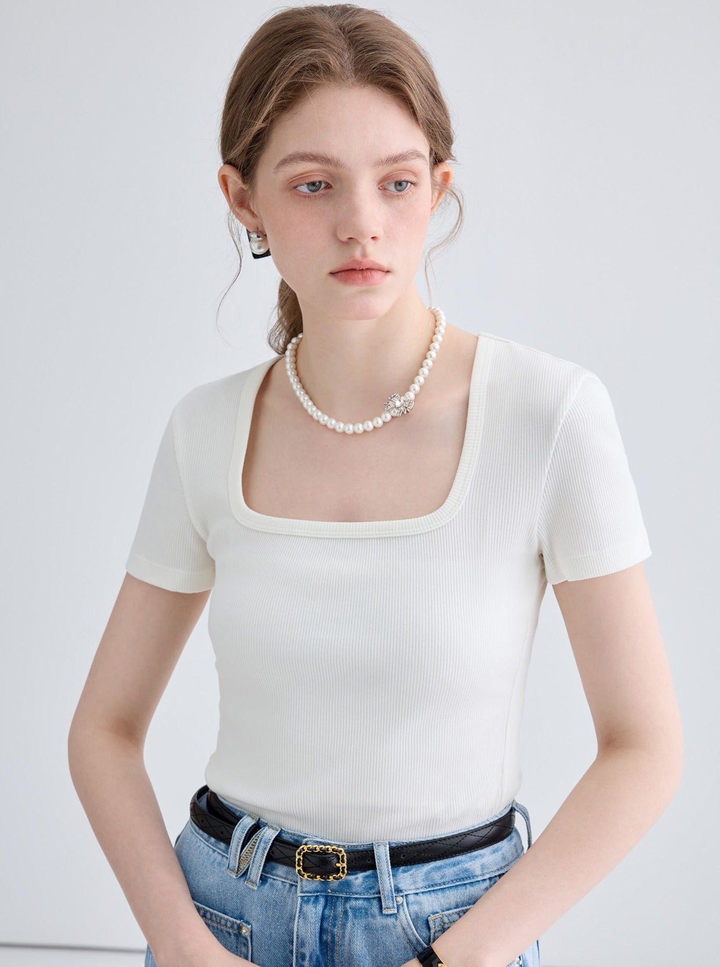 Square Neck Knit Crop Top