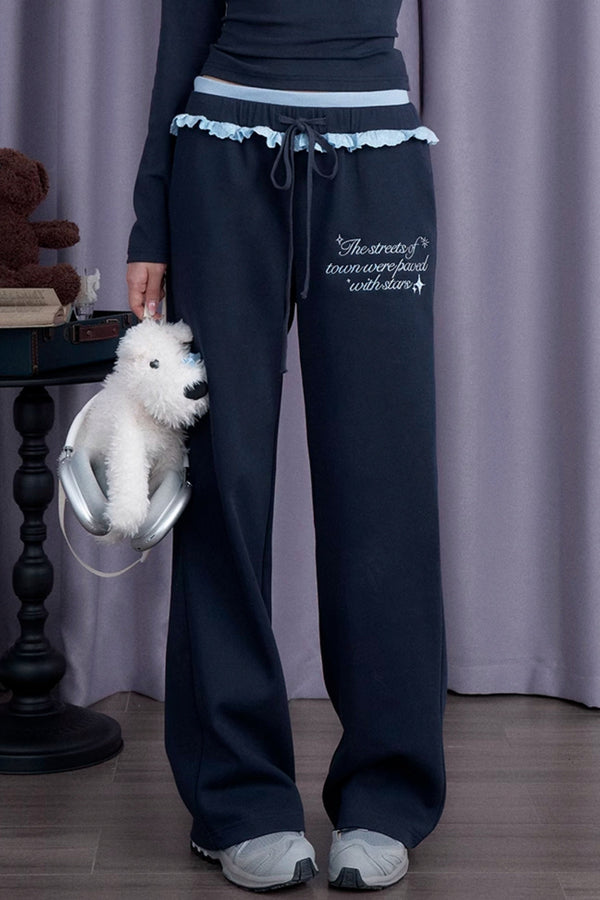 Tiefblaue doppelte Taillen-Sweatpants 