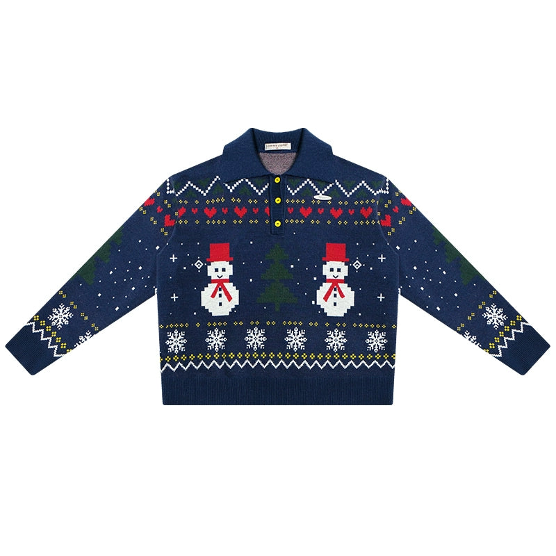 Retro Snowman Dark Blue Sweater