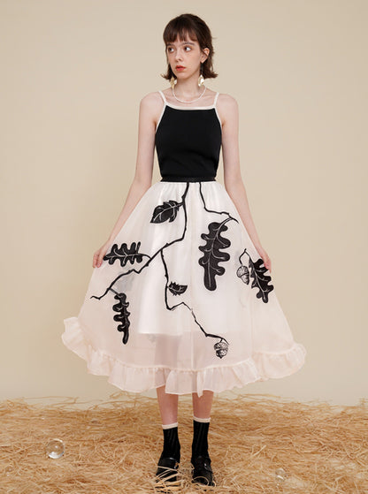 Embroidery Large Swing Gauze Skirt