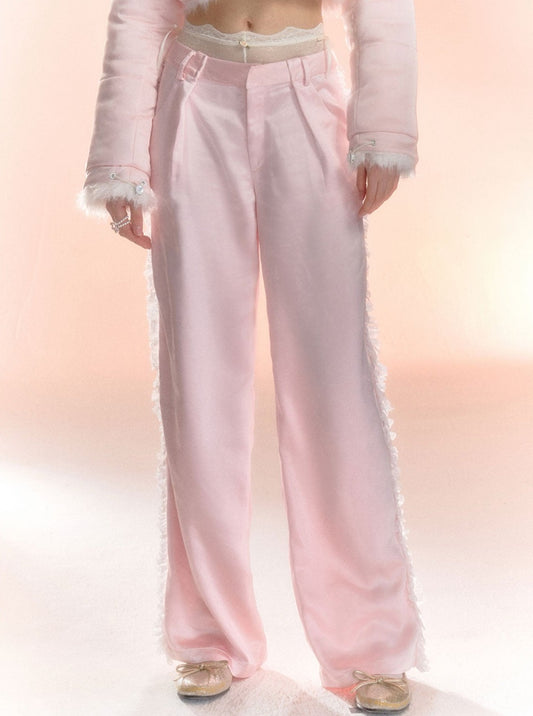 Satin Baggy Trousers Track Pants