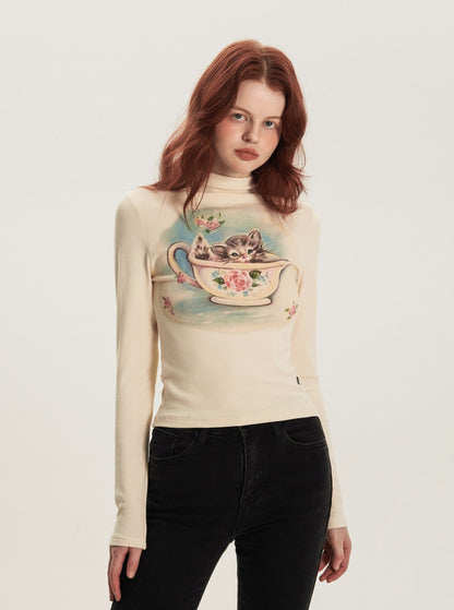 American vintage  high neck long sleeve T-shirt top