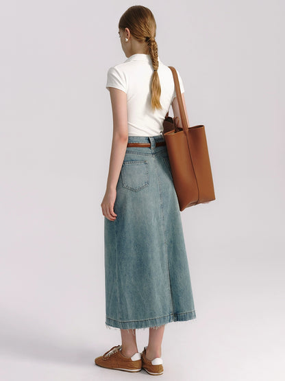 Retro Blue Washed Denim Skirt