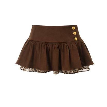 Suede Leopard Pleated Skirt