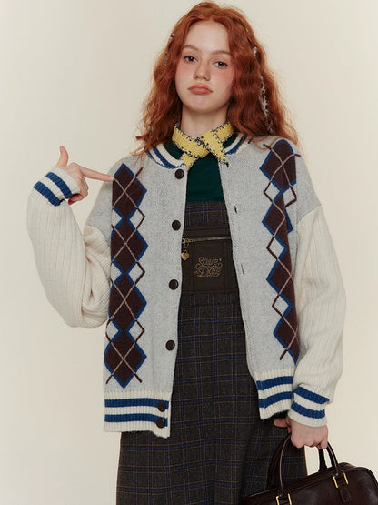 CHECKERED KNITTED CARDIGAN JACKET