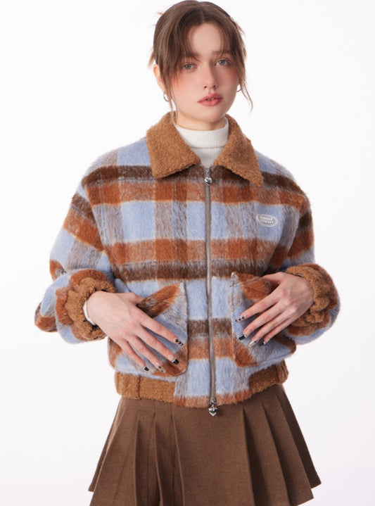 Vintage Thickened Wool Suit Plaid Coat