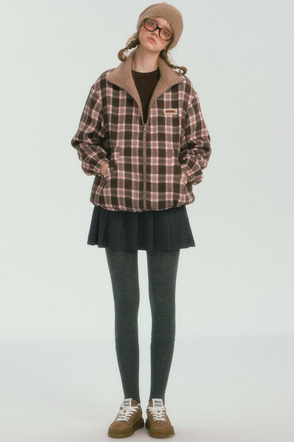 Double-Sided Plaid Fleece Jacket
