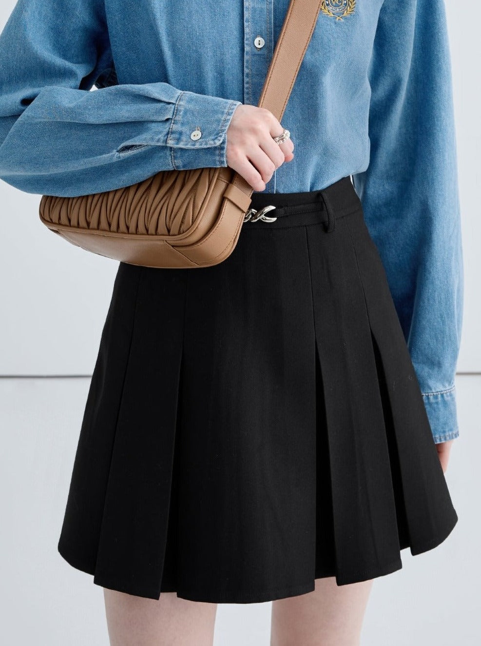 Short Black A-Line Pleated Skirt