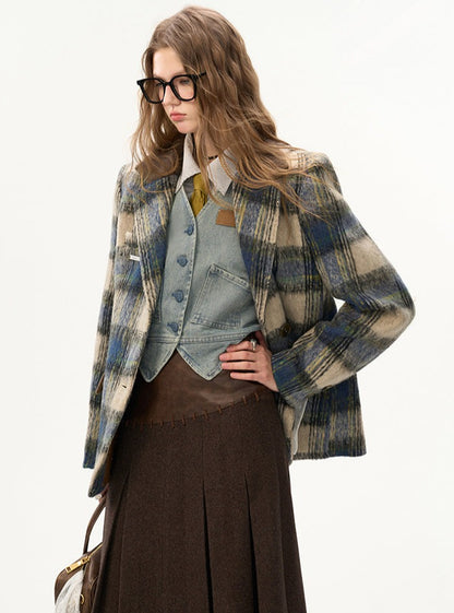 Tweed blazer pleated skirt Set-up