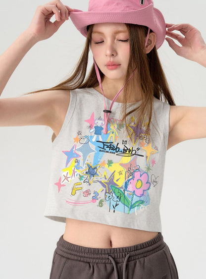 Fun Cartoon Graffiti Letter Vest Top