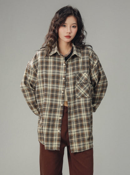 Vintage Plaid Long Sleeve Silhouette Top