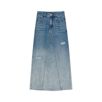 Retro Gradient Wash Denim Skirt