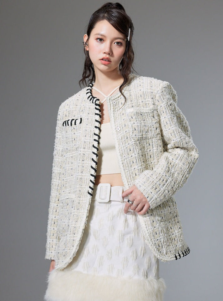 Tweed woven small fragrance knitted jacket