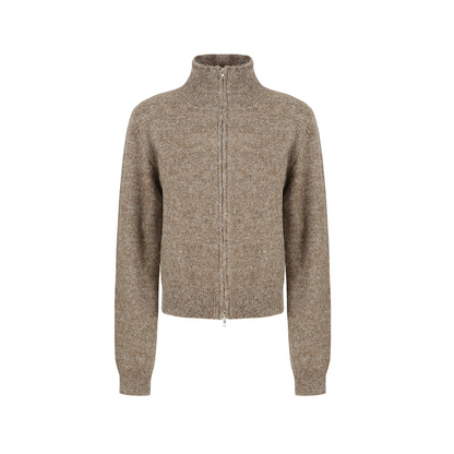 Variegated Zipper Wool Knit Cardigan