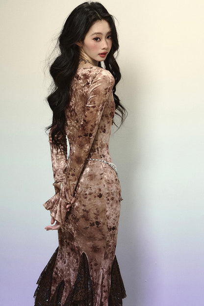 Deep V Mermaid Lace Dress