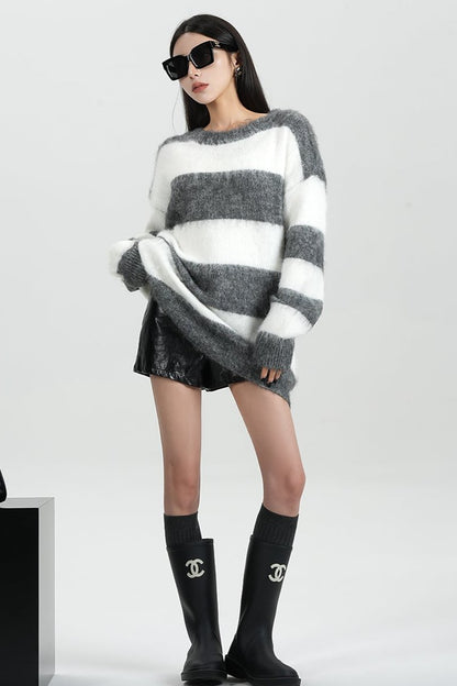 Wide Striped Slouchy Pullover Sweater