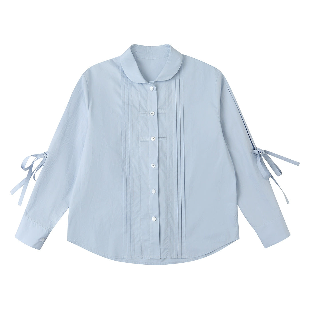 Bow Lace-up Cotton Shirt