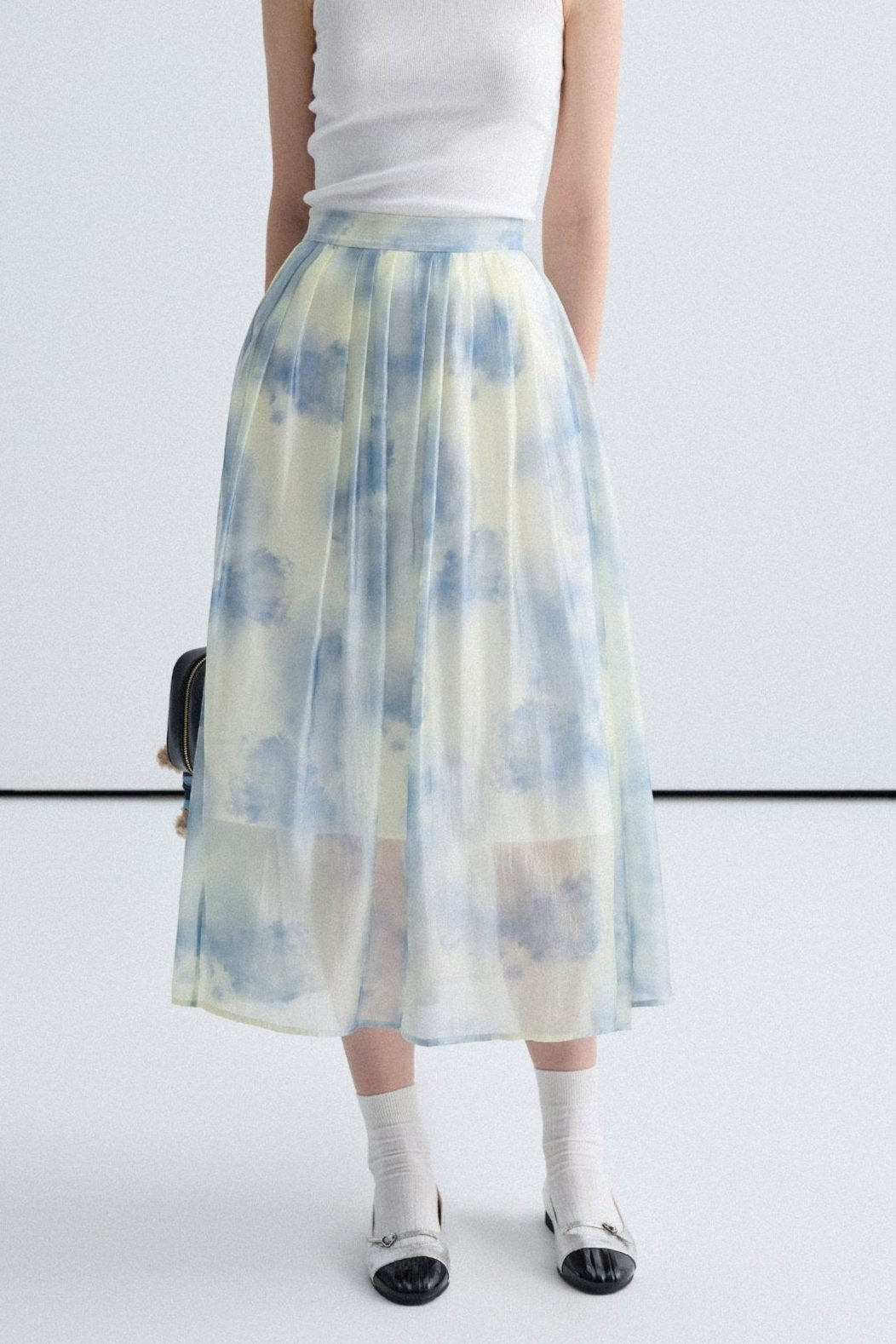 Blend Flowing Light Skirt With Blue Shirt Set-Up