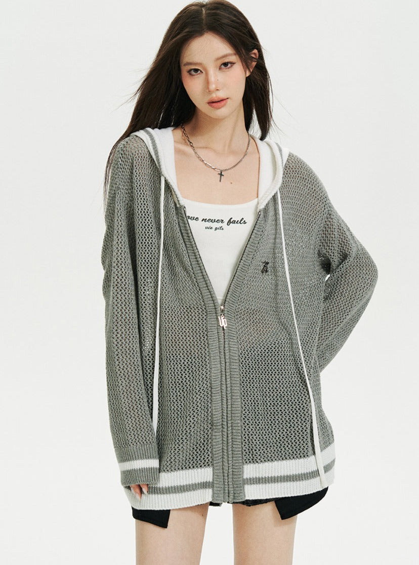 Knitted hooded thin coat