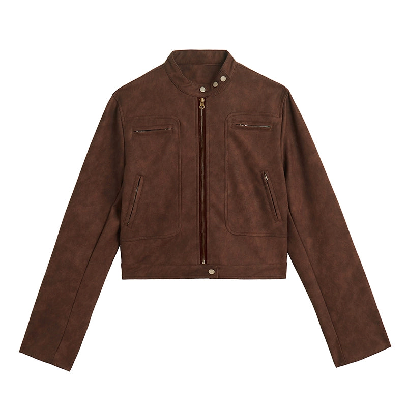 American vintage wash tie-dye short leather jacket