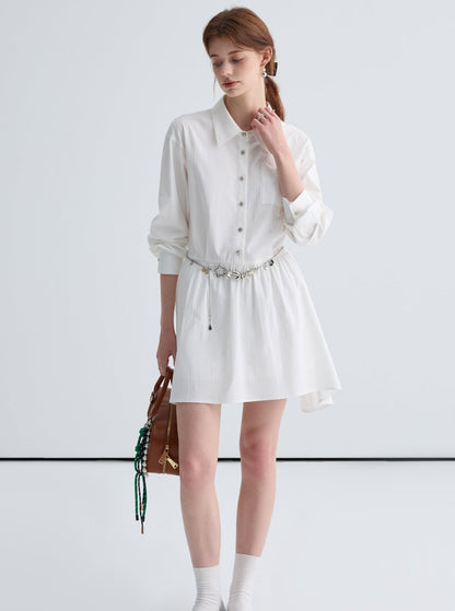 Elegant Lapel Long Sleeve Short Dress