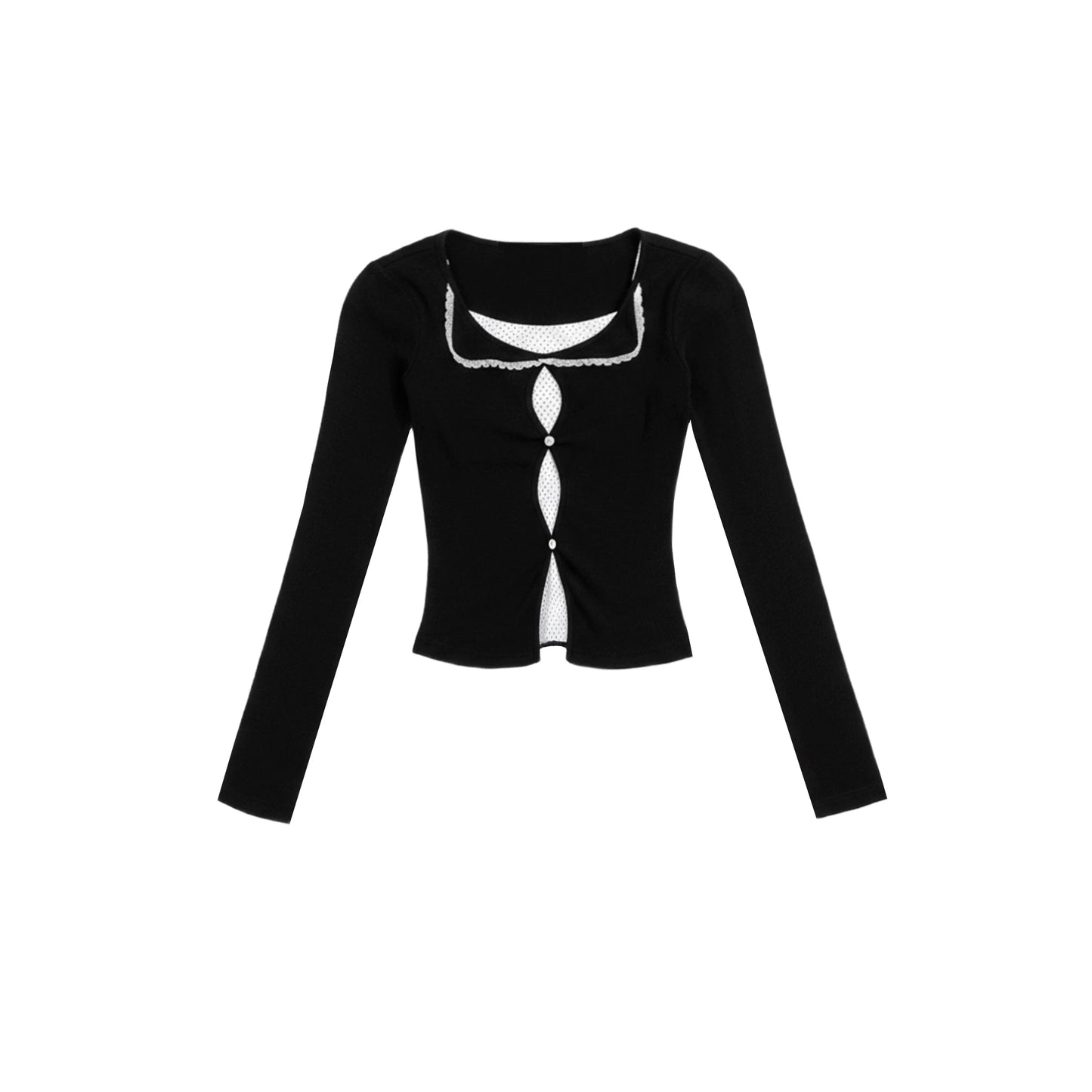 Polka Dot Hollow-Out Knit Sweater Set-Up