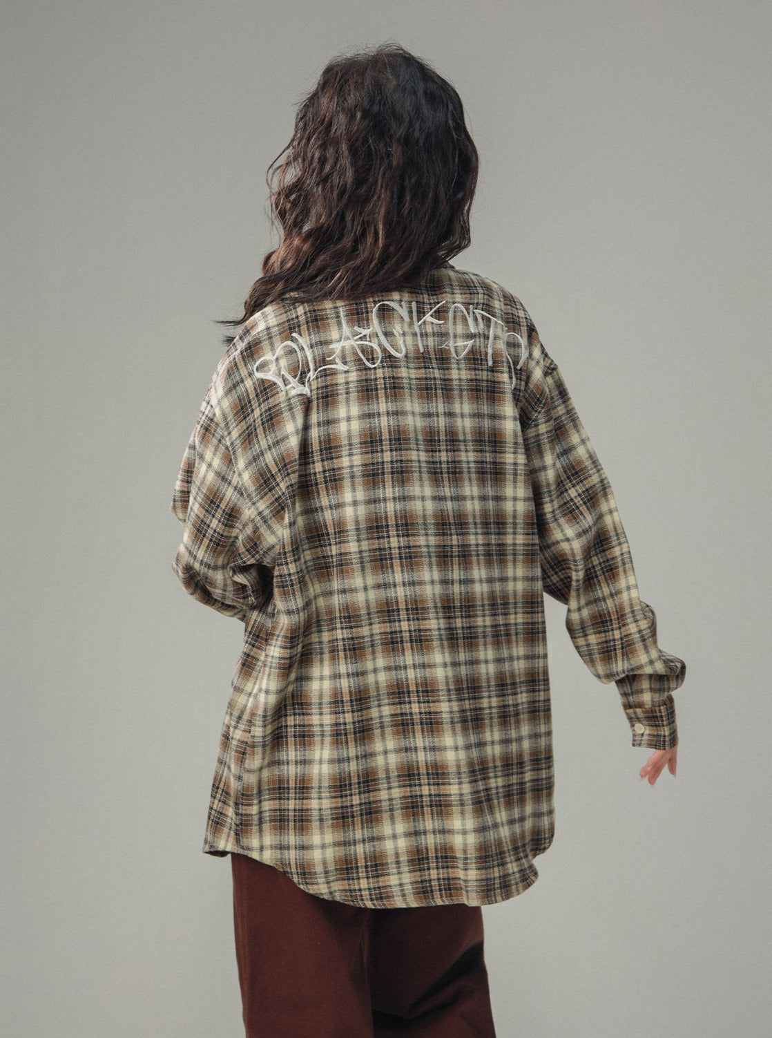 Vintage Plaid Long Sleeve Silhouette Top