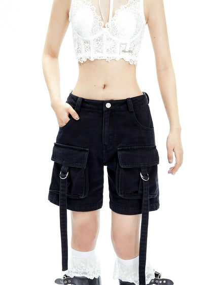 Große Tasche lose Denim -Shorts Hosen