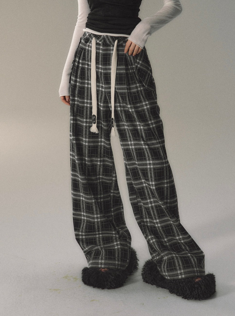 Simple Plaid Checked Track Pants