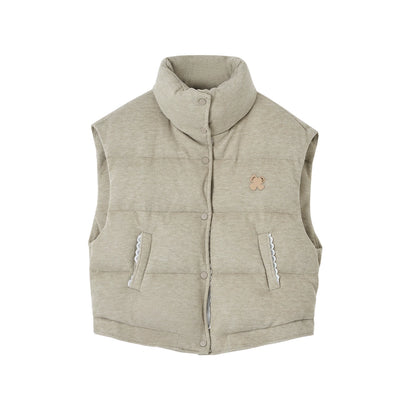Lace Patchwork Stand Collar Puffer Vest