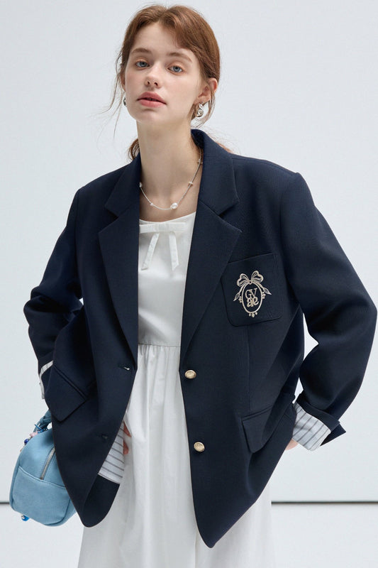 Embroidered College Style Blazer