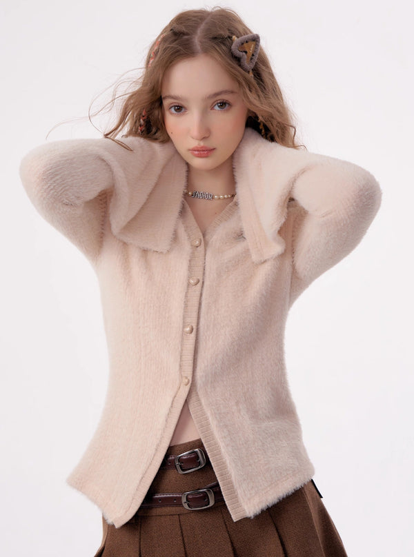 Vintage polo collar fur long sleeve cardigan shirt