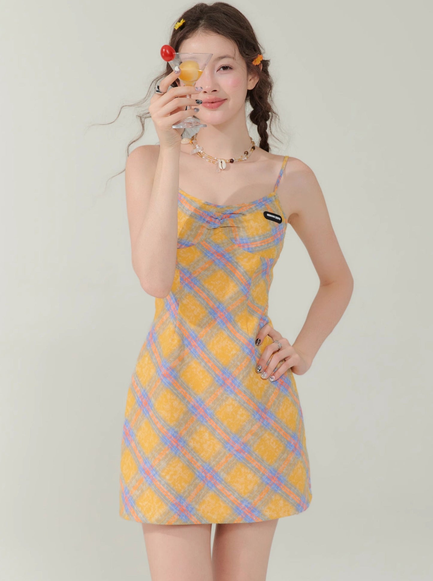 Slim Fit Yellow Plaid Dress