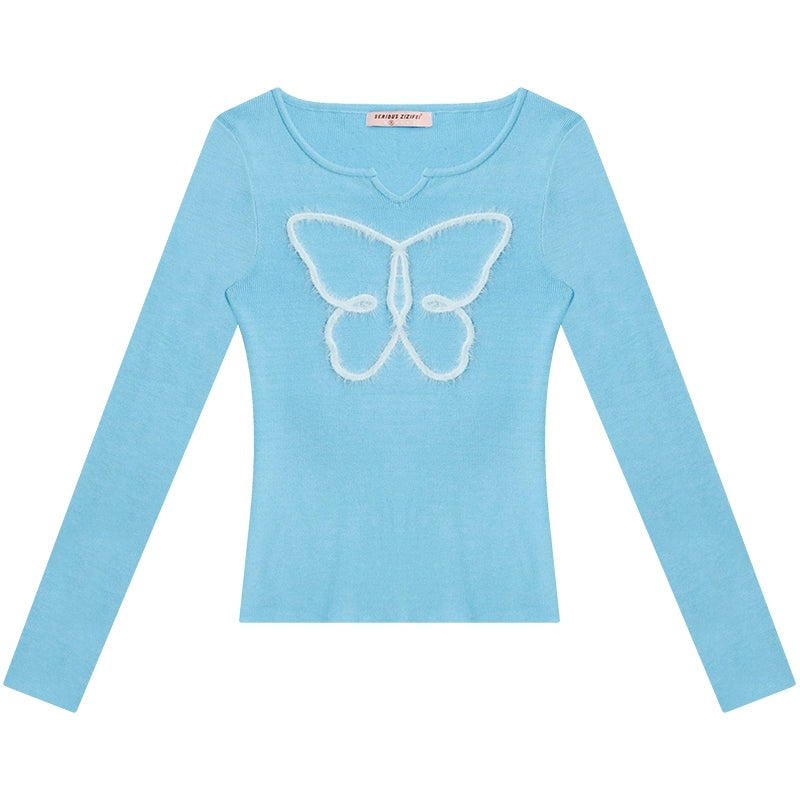 Retro Slim Butterfly Knit Top