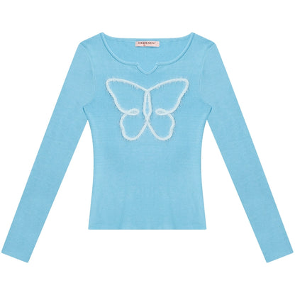 Retro Slim Butterfly Knit Top