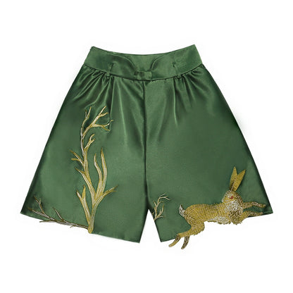 Versatile Casual Rabbit Embroidery Shorts