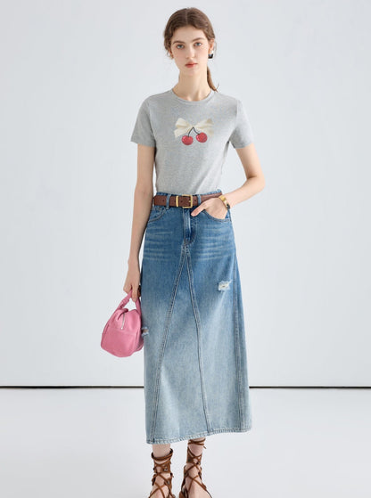 Retro Gradient Wash Denim Skirt